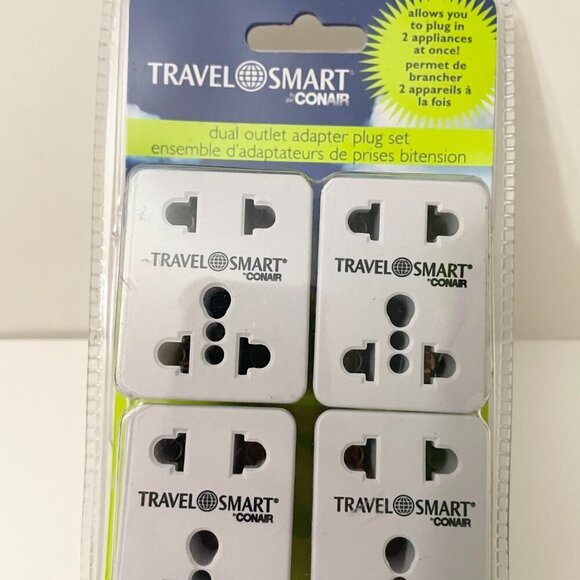 4 Piece Conair Travel Smart Dual Outlet Adapter Plug Set - Picture 3 of 11